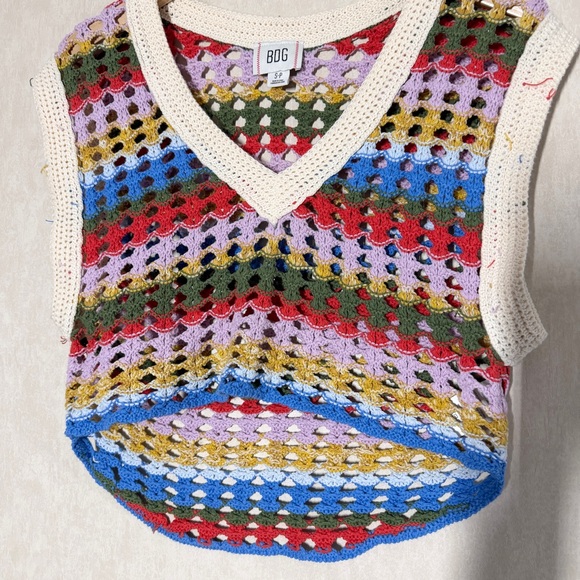 BDG Urban Outfitters Women’s Crochet Knit Tank Top V-Neck Crop Pullover Stripe S - Picture 5 of 12